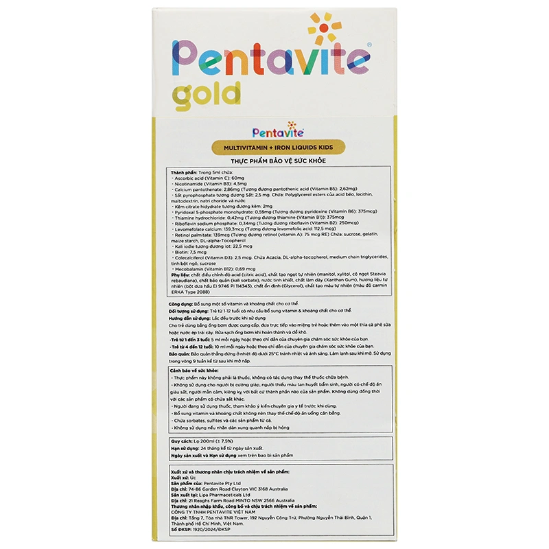 Pentavite Gold Multivitamin + Iron Liquid Kids bổ sung vitamin và khoáng chất chai 200ml - 3